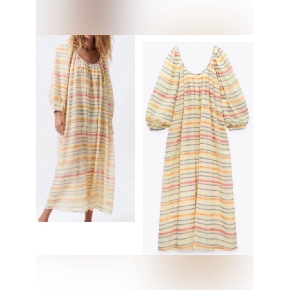Zara Stripe Tie Dye Oversized Dress Coverup size medium Boho coastal Vacation